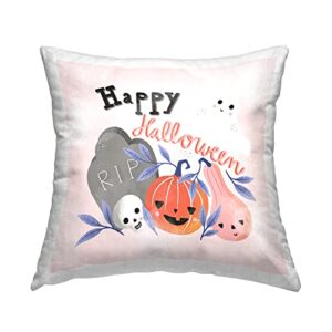 stupell industries happy halloween smiling festive gourds design by dominika godette throw pillow, 18 x 18, pink