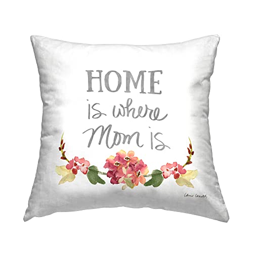 Stupell Industries Mom is Red Floral Blossom Border Design by Lanie Loreth Throw Pillow, 18 x 18, Grey