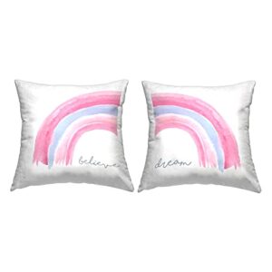 stupell industries believe & dream soft pink rainbow stripes design by elizabeth tyndall throw (set of 2) pillow, 18 x 18