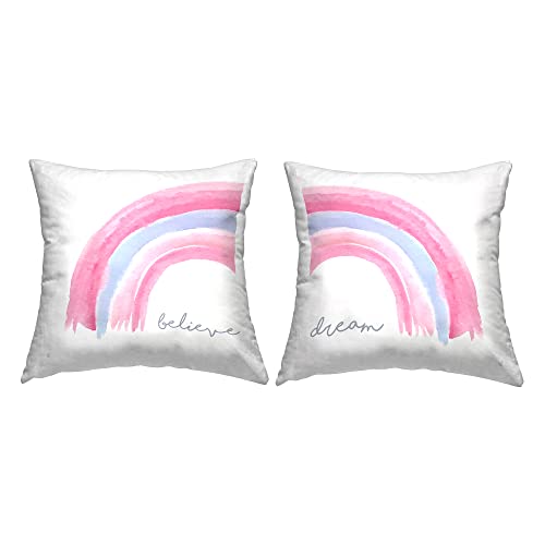 Stupell Industries Believe & Dream Soft Pink Rainbow Stripes Design by Elizabeth Tyndall Throw (Set of 2) Pillow, 18 x 18