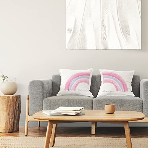 Stupell Industries Believe & Dream Soft Pink Rainbow Stripes Design by Elizabeth Tyndall Throw (Set of 2) Pillow, 18 x 18