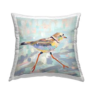stupell industries little bird stepping blue blocked background design by jeanette vertentes throw pillow, 18 x 18, multi-color