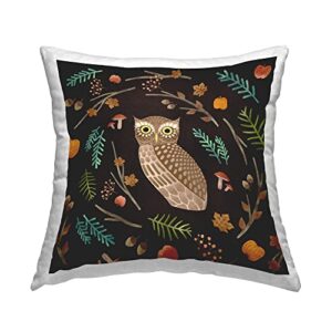 stupell industries brown owl various autumn botanicals plants design by ziwei li throw pillow, 18 x 18, multi-color