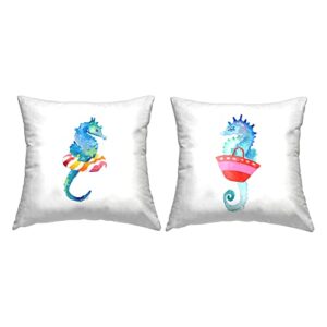 stupell industries blue seahorses beach red attire float design by lanie loreth throw (set of 2) pillow, 18 x 18