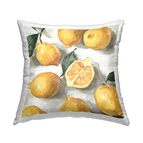 Stupell Industries Country Citrus Lemons Over White Background Design by Emma Caroline Throw Pillow, 18 x 18, Yellow