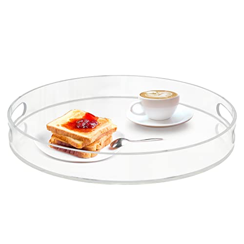 Acrylic Tray, Clear Serving Tray with Handles Decorative Tray Organizer for Coffee Table Bathroom Kitchen Office, 15.75 x 15.75 x 1.97inch