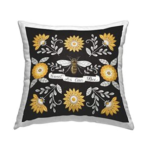 stupell industries sweet as can bee vintage boho floral pattern design by deb strain throw pillow, 18 x 18, black