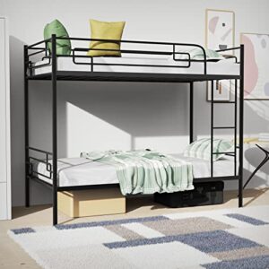dreambuck bunk bed twin over twin metal twin bunk beds [convertible into 2 beds] heavy duty bunkbed with ladder, safety guard rail for adults teens, space-saving, noise free, no box spring needed