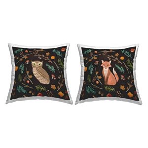 stupell industries cozy autumn botanicals owl & fox woodland creatures design by ziwei li throw (set of 2) pillow, 18 x 18, multi-color