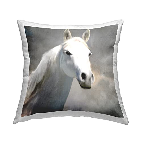 Stupell Industries Stoic White Horse Rural Countryside Animal Wildlife Design by Kim Allen Throw Pillow, 18 x 18, Grey