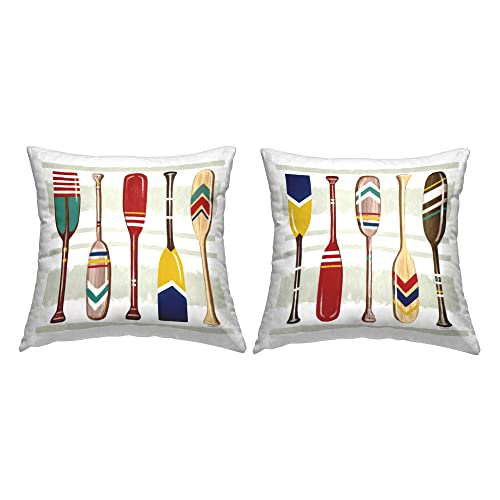 Stupell Industries Lake House Oars Various Patterned Boat Paddles Design by Elizabeth Tyndall Throw (Set of 2) Pillow, 18 x 18, Multi-Color