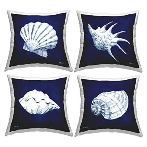 stupell industries navy blue varied seashells aquatic animals design by paul brent throw (set of 4) pillow, 18 x 18