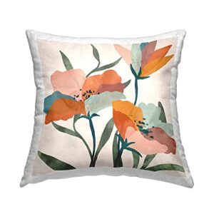 stupell industries modern orange pink flower petals blossoms design by nina blue throw pillow, 18 x 18, multi-color