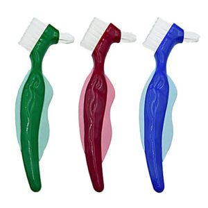 bvcewilty premium hard denture brush, 3pcs cleaning brush, multi-layered bristles & portable denture double sided brush, denture cleaning care (red,green,blue)