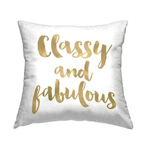 stupell industries classy & fabulous glam calligraphy phrase design by amy brinkman throw pillow, 18 x 18, yellow