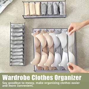 TOOVREN 2PCS Wardrobe Clothes Organizer (7 Grids) + 2PCS Bra Drawer Organizers (6 Grids)