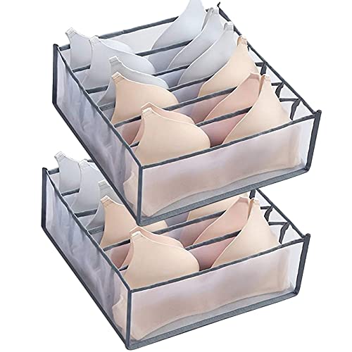 TOOVREN 2PCS Wardrobe Clothes Organizer (7 Grids) + 2PCS Bra Drawer Organizers (6 Grids)