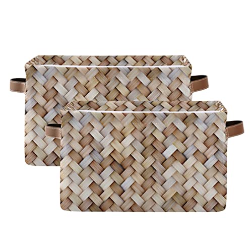 xigua Wicker Rattan Storage Basket Durable Canvas Storage Bins with Handles Large Collapsible Storage Bins Boxes for Shelves,Home Office,Toys,Closet & Laundry- 2PCS