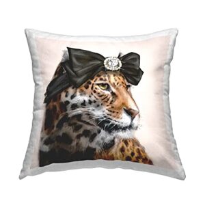 stupell industries stylish leopard fancy glam hair bow jewel design by ziwei li throw pillow, 18 x 18, brown