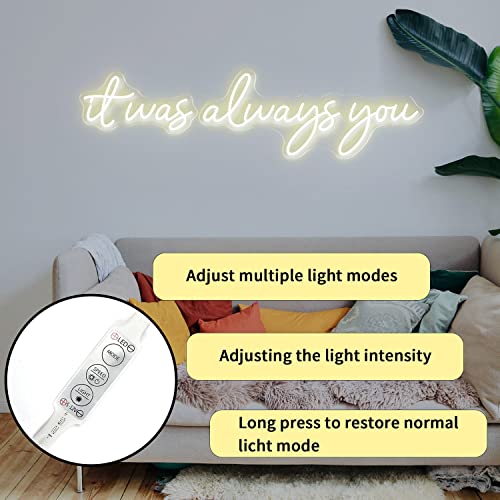 Large LED Neon Sign 'it was always you' Neon Night with Dimmable Wall Decor for Bedroom Living Room Bar Party Club Wedding Girls Birthday Wall Light Decor Reusable Warm White
