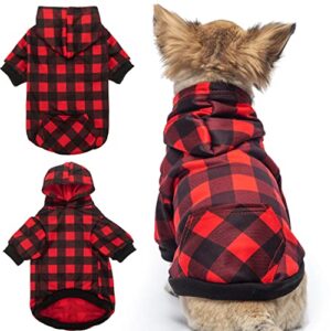 abfekiea dog hoodie for small medium large dogs - plaid christmas warm dog sweatshirt with pocket for winter fall - cold weather pet hooded clothes for dogs cats