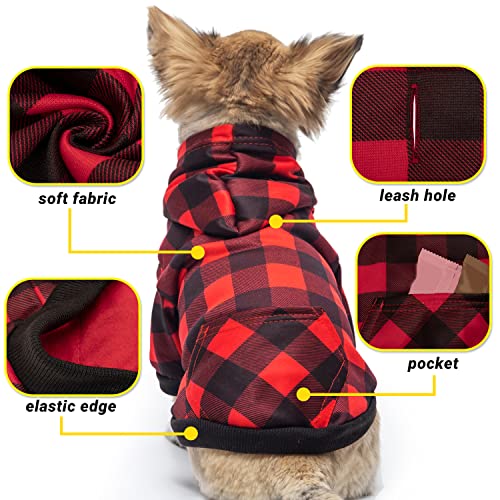 ABFEKIEA Dog Hoodie for Small Medium Large Dogs - Plaid Christmas Warm Dog Sweatshirt with Pocket for Winter Fall - Cold Weather Pet Hooded Clothes for Dogs Cats