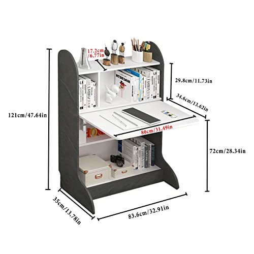 Pmnianhua Folding Wall Desk, Space Saving Removable Wall Desk with Storage Shelf Study Writing Table Freestanding Desk for Bedroom Small Space