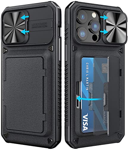 Vihibii for iPhone 14 Pro Max Case, Wallet Case with Card Holder (Storage 4 Cards), Slide Camera Cover & Kickstand [Military Grade Drop Protection] Phone Case 6.7" (2022), Black