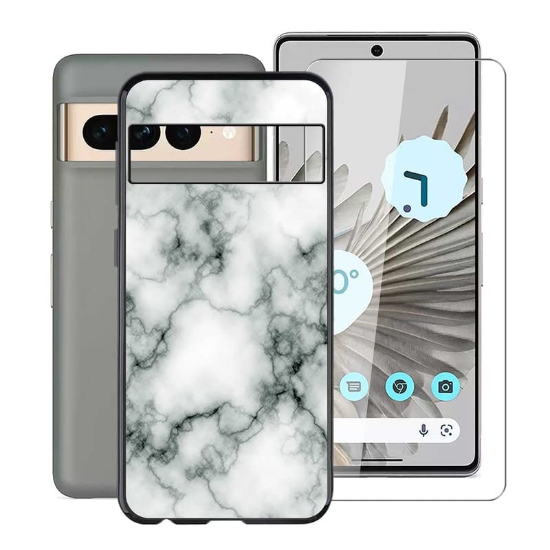 HGJTF Phone Case for Google Pixel 7 Pro (6.7") with 1 X Tempered Glass Screen Protector, Shockproof Silicone Black Shell Slim Soft TPU Bumper Cover for Google Pixel 7 Pro - WM73