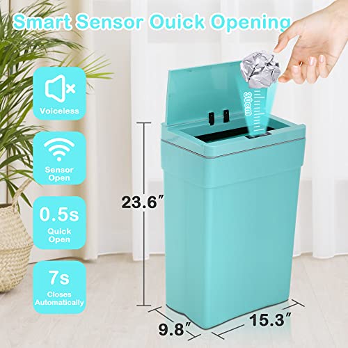 13 Gallon 50 Liter Kitchen Trash Can with Touch-Free & Motion Sensor Lid, Automatic Plastic Garbage Can, Touchless Trash Bin Automatic Trash Can for Bedroom Bathroom Home Office