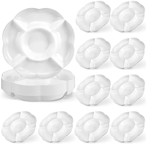 16 Pack 5 Sectional Plastic Serving Trays Round White Chips and Dip Tray Fruit Appetizer Serving Plate 10 Inch Veggie Platter Tray Divided Snack Serving Tray for Party Nut Candy Fruit Dish Platter