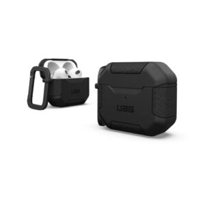 uag designed for airpods case (3rd generation 2021) scout black - premium rugged hard shell full protective case cover with detachable keychain carabiner by urban armor gear