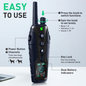 Dog Shock Collar with Flashing Light for Night Walks,4000FT Dog Training Collar with Adjustable Pitch Beep(1-8), Vibration(1-16), Shock(1-99) and Keypad Lock, Shock Collar for Large Medium Small Dogs