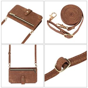 UEEBAI Crossbody Wallet Case for iPhone 11 6.1 inch, 9 Card Slots Adjustable Crossbody Zipper Cover Detachable Lanyard Strap Flip Case with Hand Strap Kickstand Case - Brown