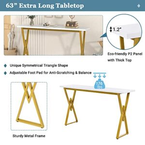 Harper & Bright Designs Modern 4-Piece Counter Height Dining Table Set, Extra Long Console Bar Kitchen and Dining Room Table Set with 3 Padded Stools for Small Places, Gold+White