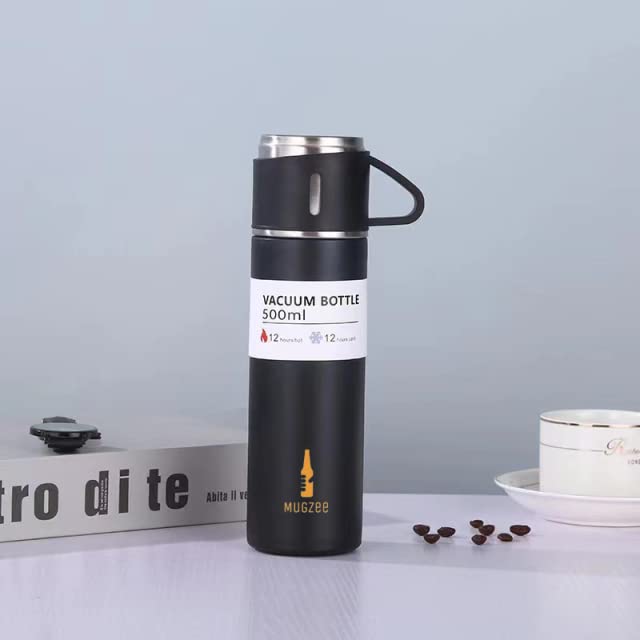 MUGZee 500 ml/16.9oz Vacuum Insulated coffee thermos,Stainless Steel Hot Water Thermos, Suitable for Coffee, Tea, and Milk Drinking, Best coffee Thermos mug for Hot and Cold Drinks (Black)