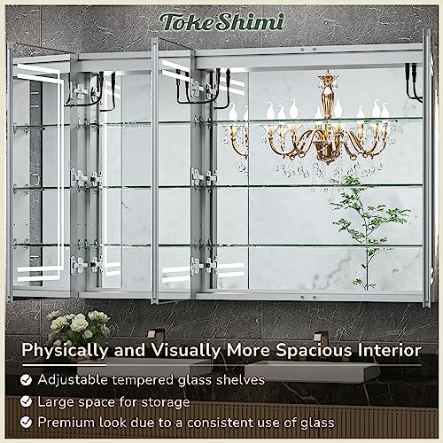 TokeShimi 36x32 in Medicine Cabinet Bathroom LED Vanity Mirror 3 Colors Stepless Dimming CRI 80+ Anti-Fog Memory Funtion Wall Mount Make up Mirror for Bathroom Décor