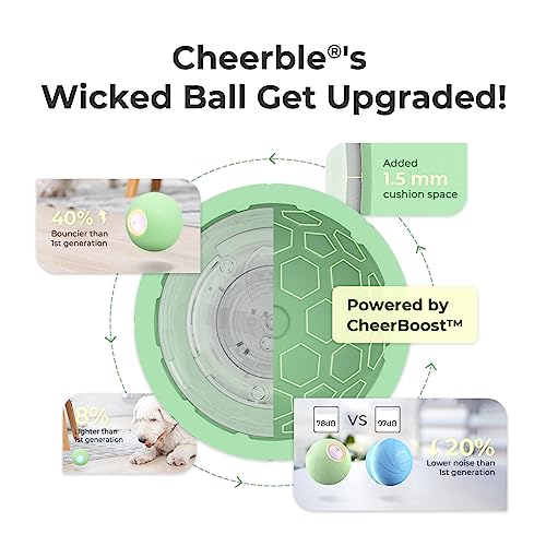 Cheerble Smart Interactive Dog Toy, Wicked Ball PE, Automatic Moving Bouncing Rotating Ball, Active Rolling Ball for Medium and Large Dogs Boredom, Peppy Pet Ball with LED Lights, Fun Birthday Gift