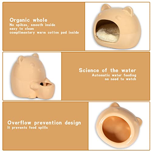 Cartoon Sculpted Ceramic Hamster House Food Feeding Bowl Water Bowl to Prevent Spilled Food and Chewing Tray Gerbils Chinchilla Ferret Hedgehog Small Animals (Orange)