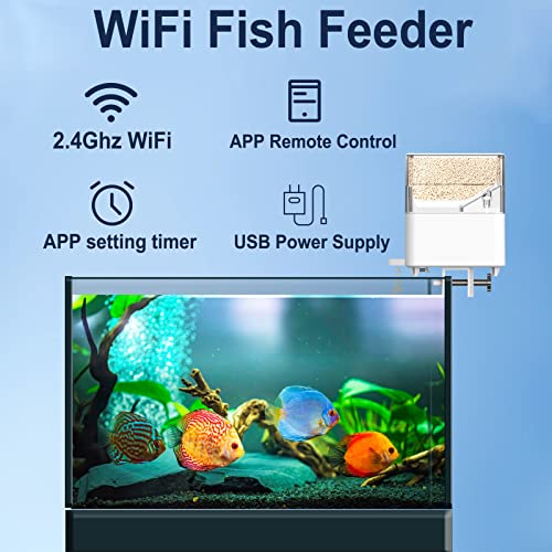 IGERESS WiFi Automatic Fish Feeder for Aquarium, Auto Fish Food Dispenser for Fish Tank with App Control Timer USB Powered Drawer Delivery Does Not Spoil Fish Food, Moisture Proof, Won't Clog, 430ML
