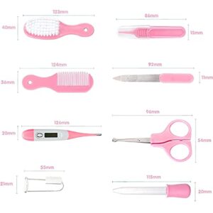 Baby Grooming Kit, Infant Safety Care Set with Hair Brush Comb Nail Clipper Nasal Aspirator Ear Cleaner,Baby Essentials Kit for Newborn Girls Boys (Pink Baby Grooming kit)