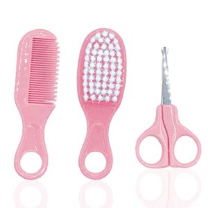 Baby Grooming Kit, Infant Safety Care Set with Hair Brush Comb Nail Clipper Nasal Aspirator Ear Cleaner,Baby Essentials Kit for Newborn Girls Boys (Pink Baby Grooming kit)