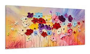 sygallerier colorful floral canvas wall art hand painted 3d flower artwork frameds modern abstract landscape painting textured flower pictures for living room bedroom bathroom decor