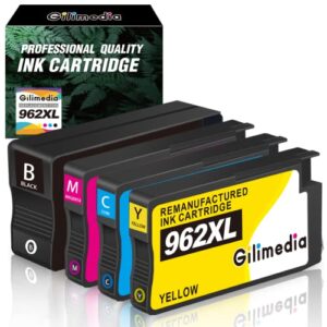 gilimedia remanufactured 962xl ink cartridges | replacement for hp ink 962 work for officejet pro 9015 9015e 9025 9025e 9010 9012 9020 9018 9019 9028 printer, 4-pack(black cyan magenta yellow)