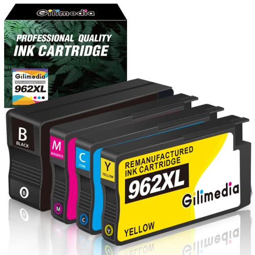 GILIMEDIA Remanufactured 962XL Ink Cartridges | Replacement for HP Ink 962 Work for OfficeJet Pro 9015 9015e 9025 9025e 9010 9012 9020 9018 9019 9028 Printer, 4-Pack(Black Cyan Magenta Yellow)