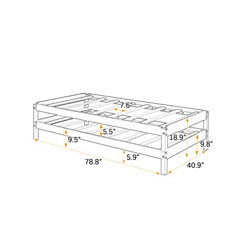 Merax 3 in 1 Classic Stackable Wood Platform Bed Low Day Bed Frame for Kids Boys Girls, No Box Spring Needed Twin Gray