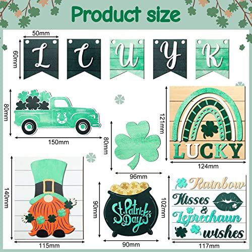 Glenmal 1 Set St. Patrick's Day Tiered Tray Decor Set Rustic Farmhouse Wood Sign Lucky Sign Shamrock Gnomes Wooden Tier Tray Decor Items for St. Patrick Irish Party