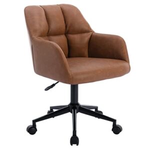 RIVOVA Modern PU Leather Office Desk Chair with Armrest, Height Adjustable Wide Seat Computer Task Chair for Home Office, Mid Back Accent Chair, Brown