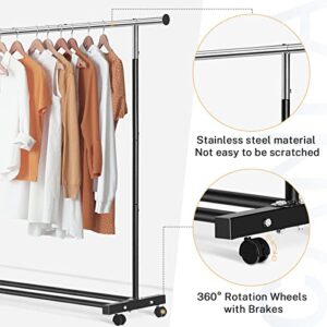 CANPA Clothes Rack, 55.51 Inch Garment Rack with Wheels and Bottom Shelf, 130LB Capacity Clothing Racks for Hanging Clothes, Coats, Shirts, Sweaters, Skirts, Black