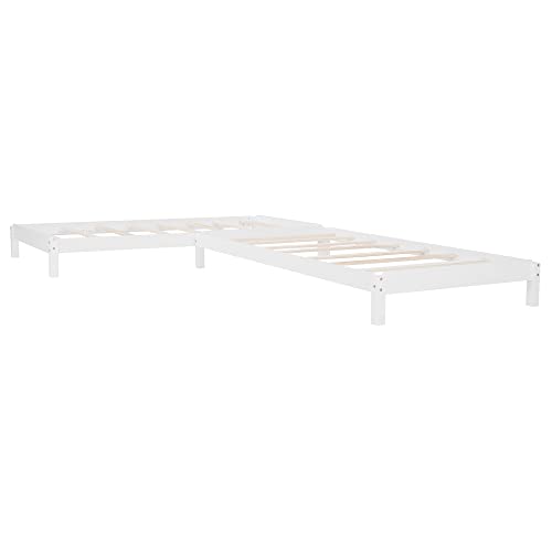 Merax Modern Solid Wood Bed Frame Mattress Foundation, Stackable Day Bed No Box Spring Needed Twin White